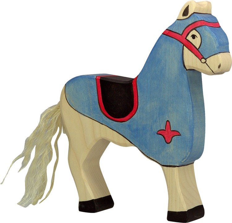 Holztiger fairy tales and knights - competition horse blue - 15x3x17cm - wooden figure - handmade