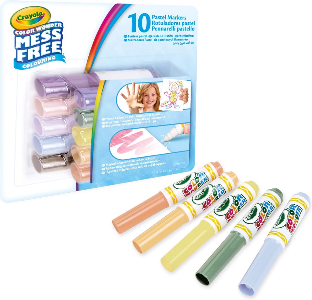 Crayola - color wonder - feutres - 10 feutres sans bavures à encre transparente - couleurs pastel - pour enfants