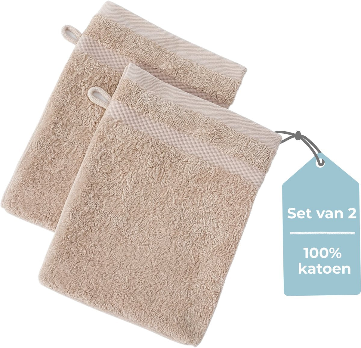 Faire taire. gant de toilette Living Hush Living - lot de 2 - 100 % coton - qualité lourde 500 g m2 - bordure élégante et boucle de suspension - 16x22 cm - sable