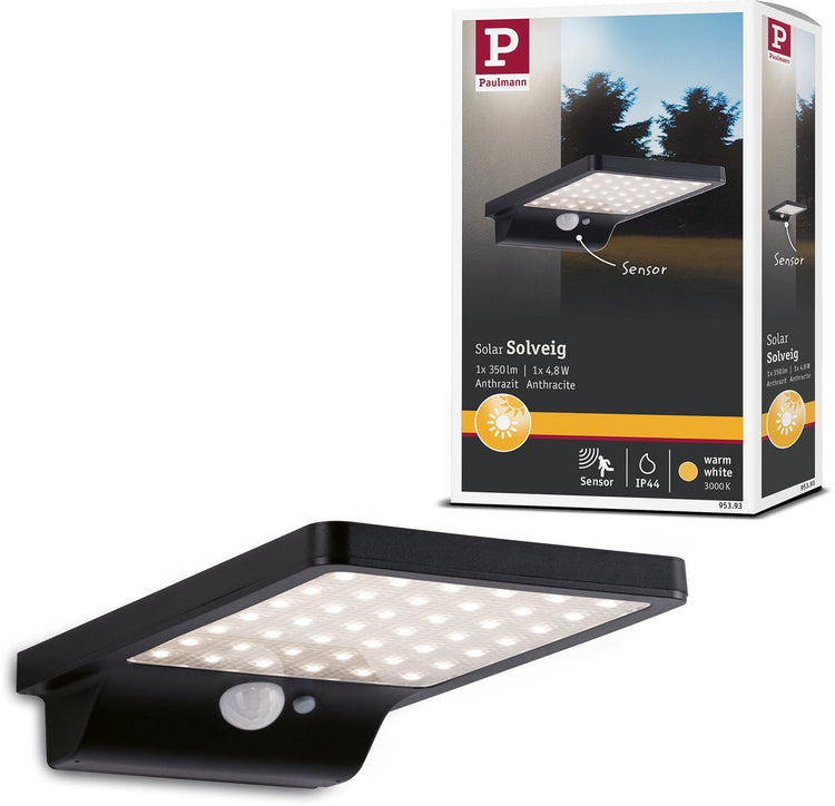 Applique murale solaire LED Paulmann pour détecteur de mouvement extérieur Solveig incl. détecteur de mouvement IP44 3000K 338LM noir