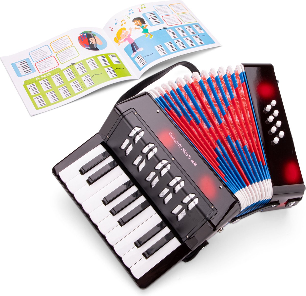 Accordéon jouet New Classic Toys ® pour enfants - instrument jouet - noir - avec livret de musique avec 8 chansons - à partir de 3 ans