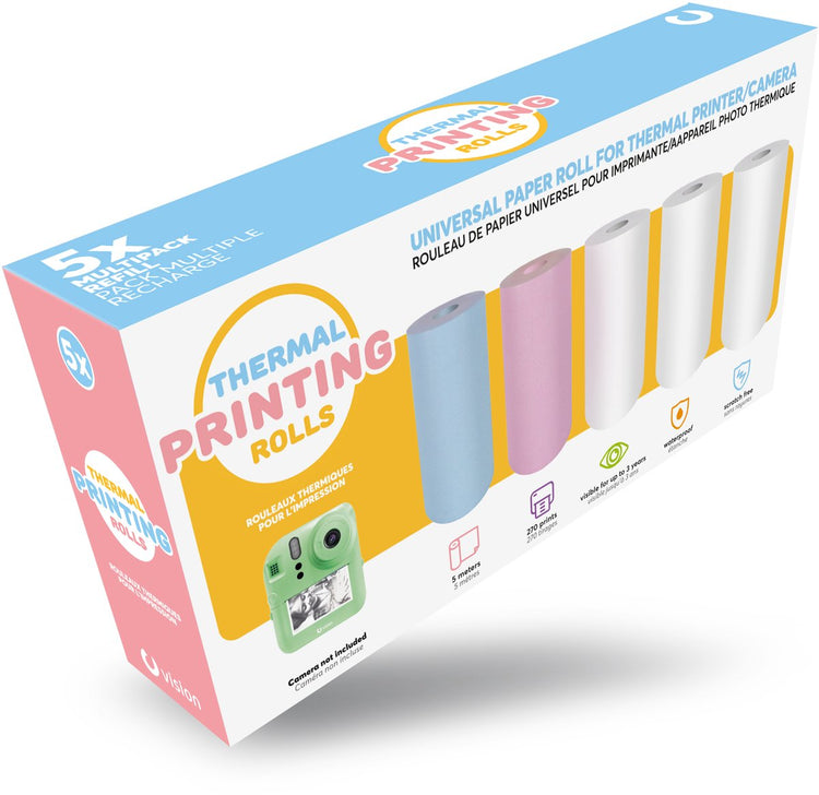 Vision products rouleaux de papier de recharge universels 5 pièces (57 x 30 mm) pour appareil photo pour enfants avec imprimante et imprimante de poche