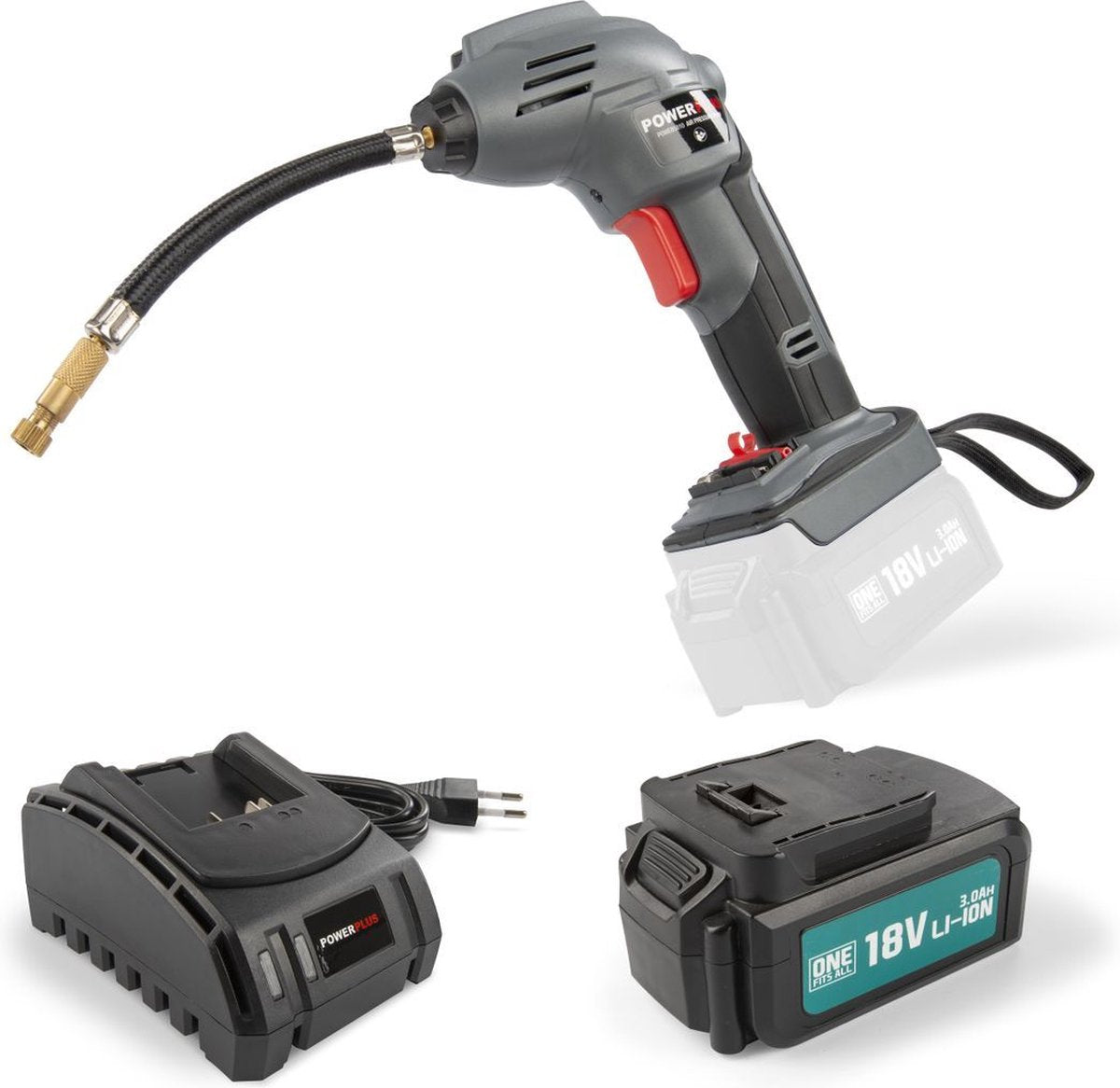 Pompe à air Powerplus powebacs3 - 18 v - brossée - - incl. batterie 18v 3,0ah et chargeur - 3 acc.