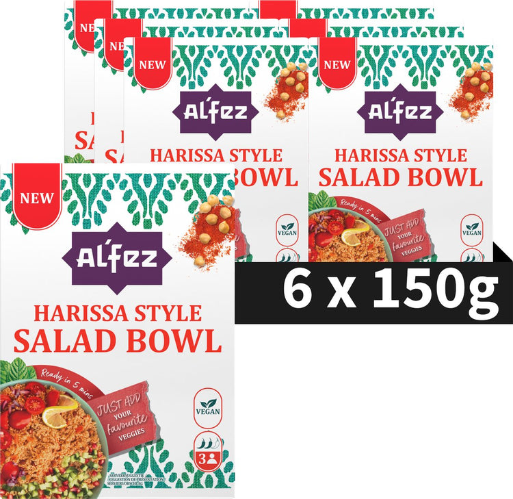 Saladier harissa Al'fez al'fez - 6 x 150 grammes - salade de couscous végétalienne - herbes épicées - pack économique