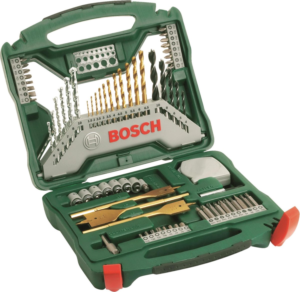 Jeu de forets Bosch x-line - 70 pièces - série Titanium Plus - pour bois, métal et pierre