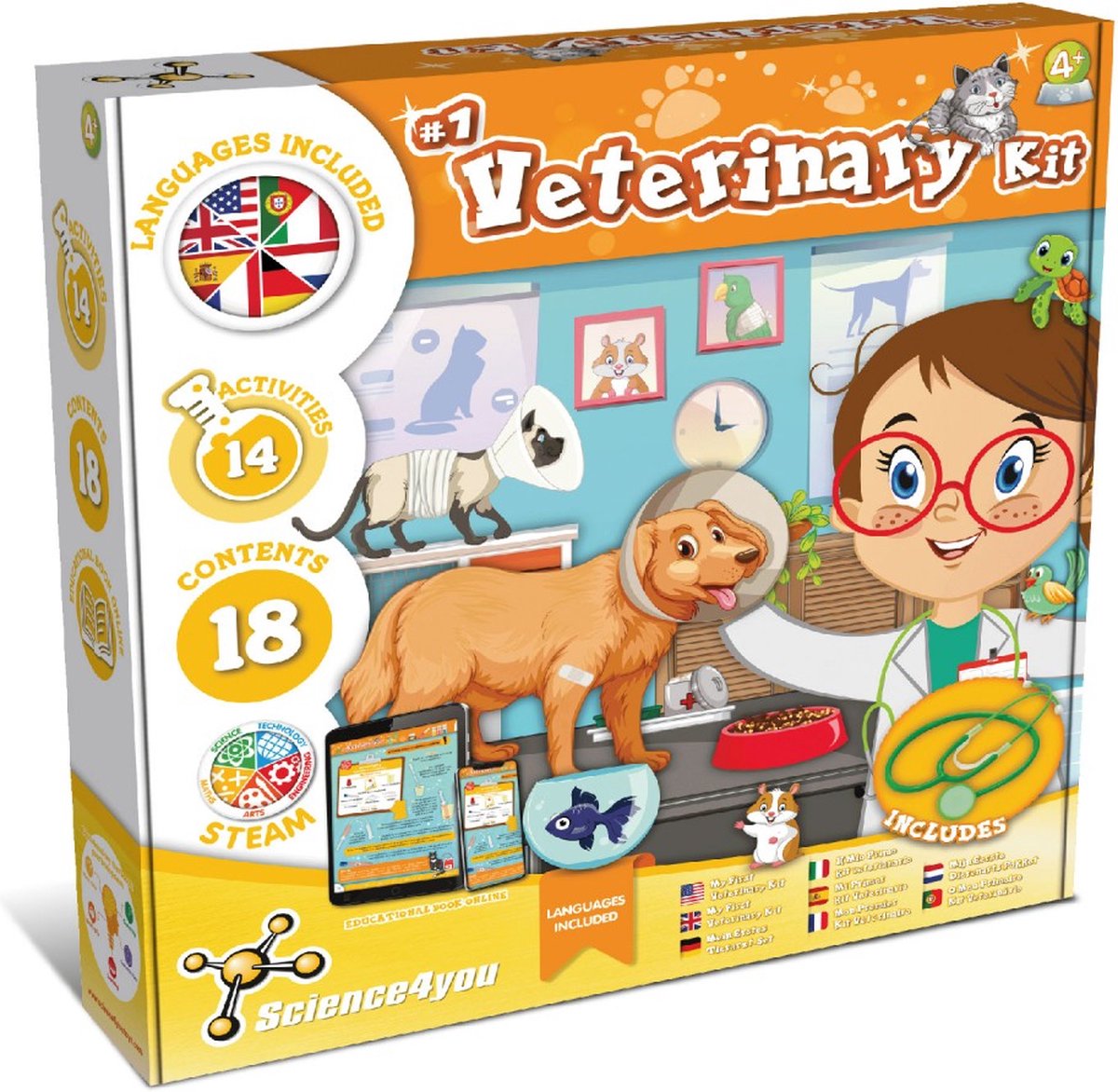 Kit vétérinaire Science 4 you science4you – ensemble de jeu avec veste, livre éducatif stéthoscope – jouet vétérinaire éducatif – à partir de 4 ans