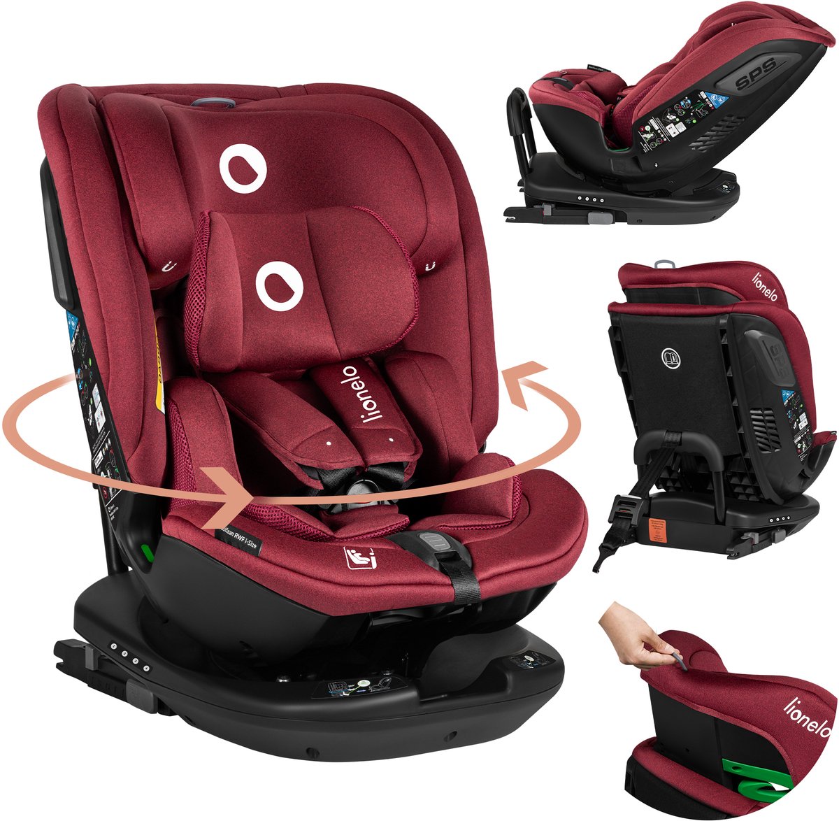 Siège auto Lionelo Bastiaan RWF i-size 0-36 kg - isofix - rotatif à 360° - i-size r129 - arrière avant - protection latérale - appui-tête tri-guard - de la naissance à 12 ans