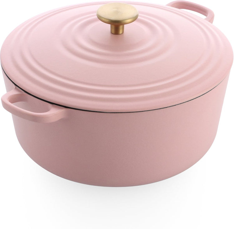 Casserole en fonte BK bordeaux 28 cm 6,7 l - cocotte induction - cocotte en fonte - passe au four jusqu'à 230 degrés - couvercle avec anneaux anti-goutte - intérieur émail blanc - rose poudré