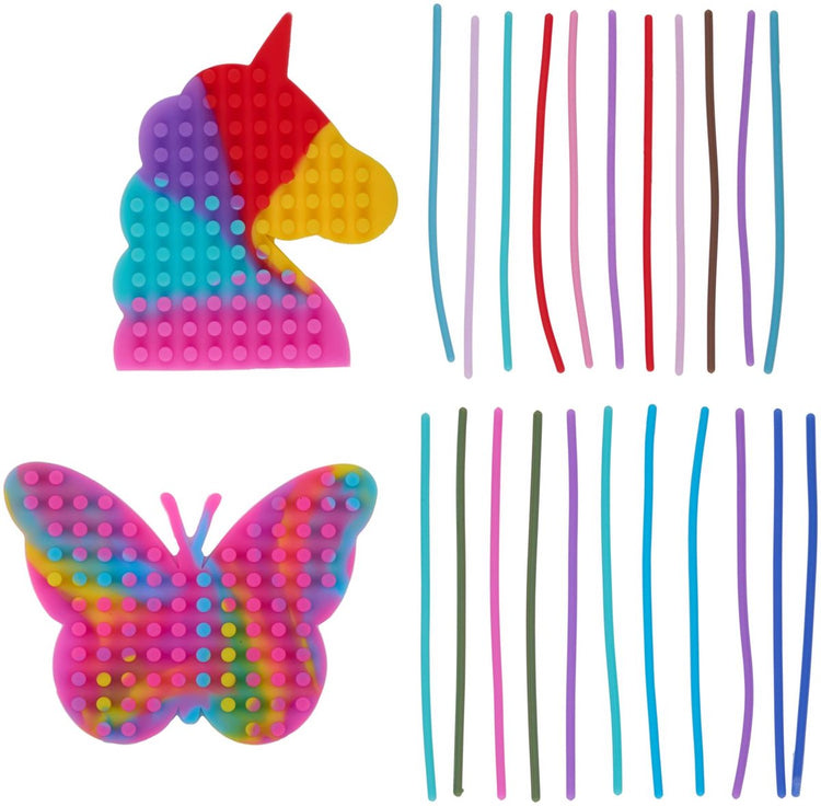 Eddy toys jeu de ficelle pop it pour enfants - jouet fidget avec fonction de ficelle - pop it fidget en silicone - jouet de motricité papillon ou licorne - jouets éducatifs à ficelle à partir de 3 ans - 1 ensemble aléatoire
