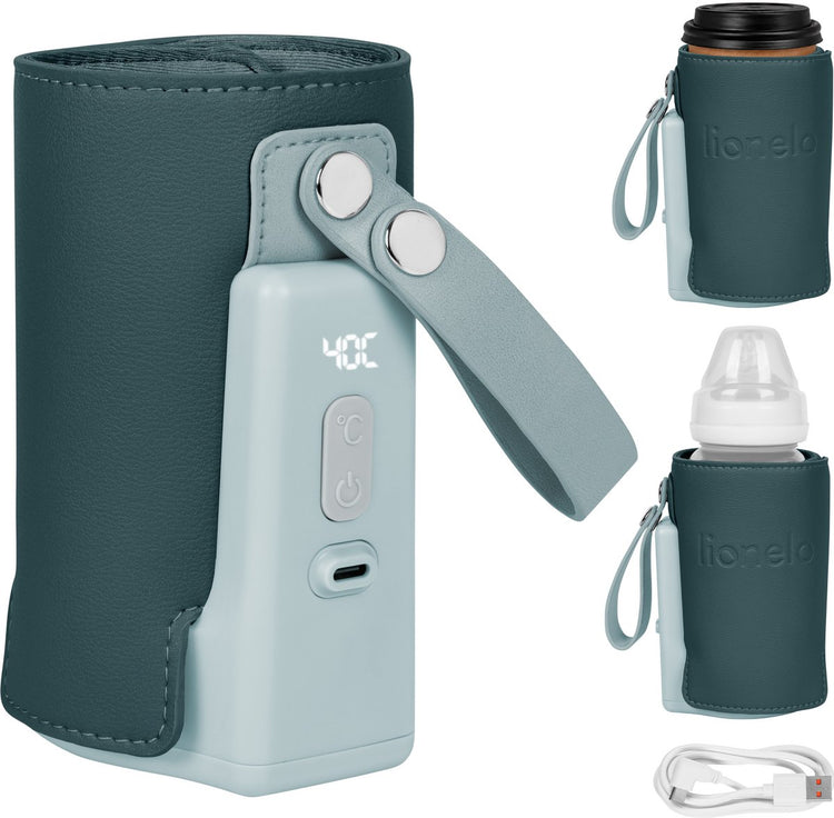 Chauffe-biberon portable Lionelo thermup go plus - batterie 3000 mAh - jusqu'à 8 heures d'utilisation sans fil - 5 réglages de température 38-50°C - rechargeable USB-C - thermostat contre la surchauffe - pour biberons 52-70 mm - sans BPA