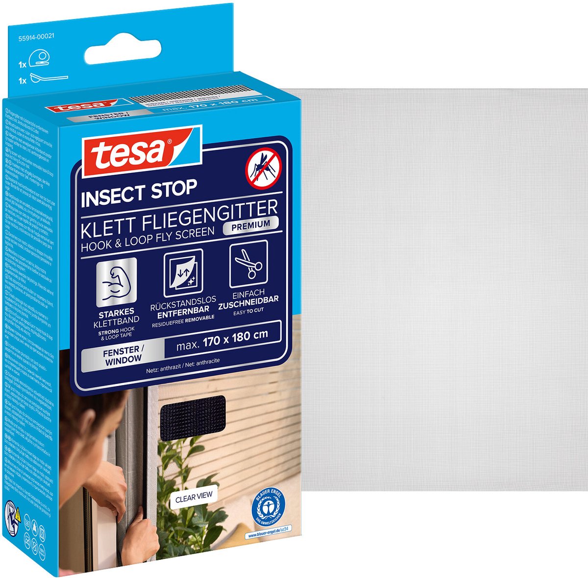 Tesa 1050476 - anti-insectes premium - moustiquaire Velcro noir 1,7x1,8m | 5 pièces