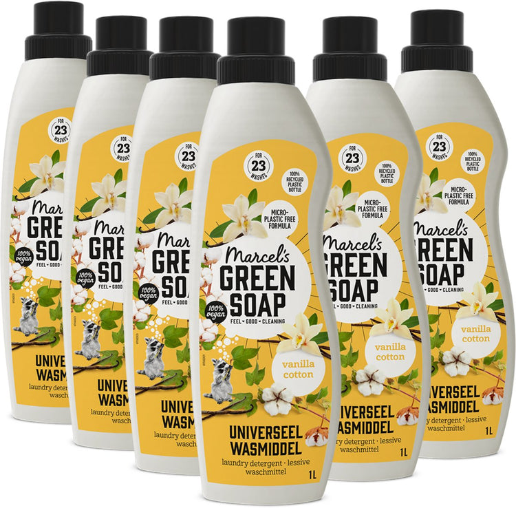 Lessive universelle savon vert Marcel's - coton vanille - 6 x 1l - 138 lavages