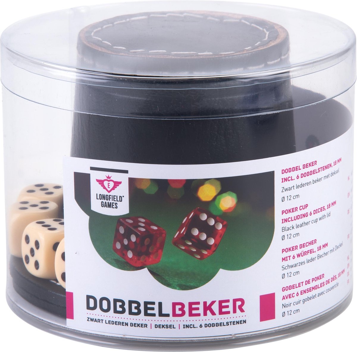 Gobelet de poker Engelhart avec couvercle - cuir noir - diamètre 9 cm - dans emballage -