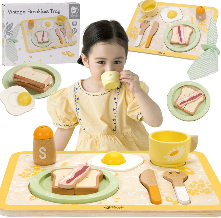 Classic World World Wooden Vintage Breakfast Ensemble avec plateau, 13dlg.