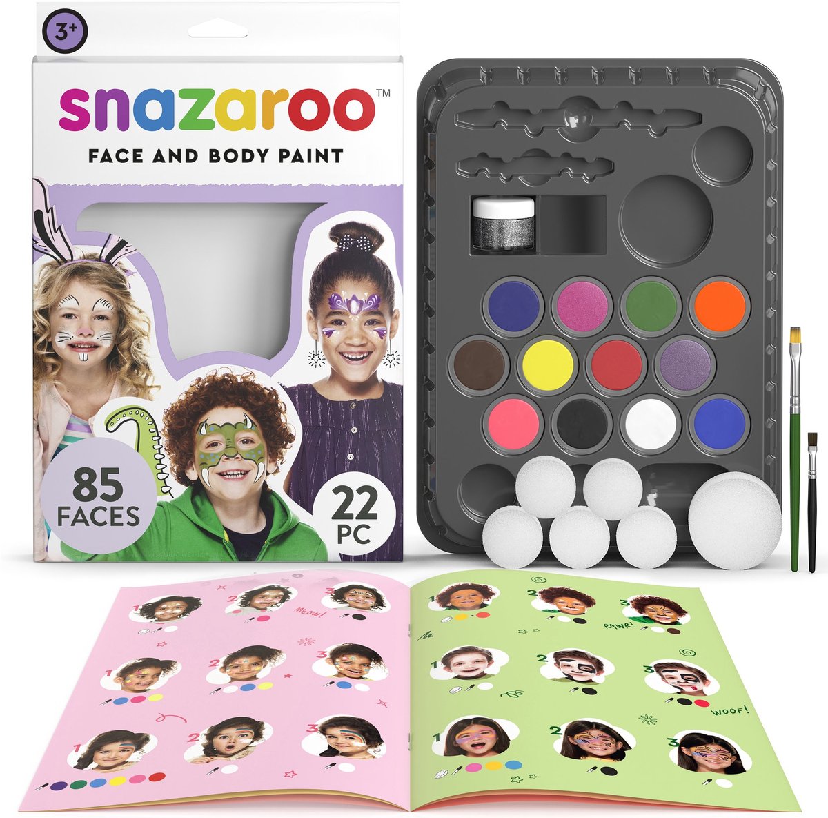 Snazaroo 1172197 set de maquillage pour enfants Ultimate Party Pack - 12 couleurs vives dont paillettes - set de maquillage pour enfants - set de maquillage avec accessoires, lavable à base d'eau - pour fête, carnaval Halloween