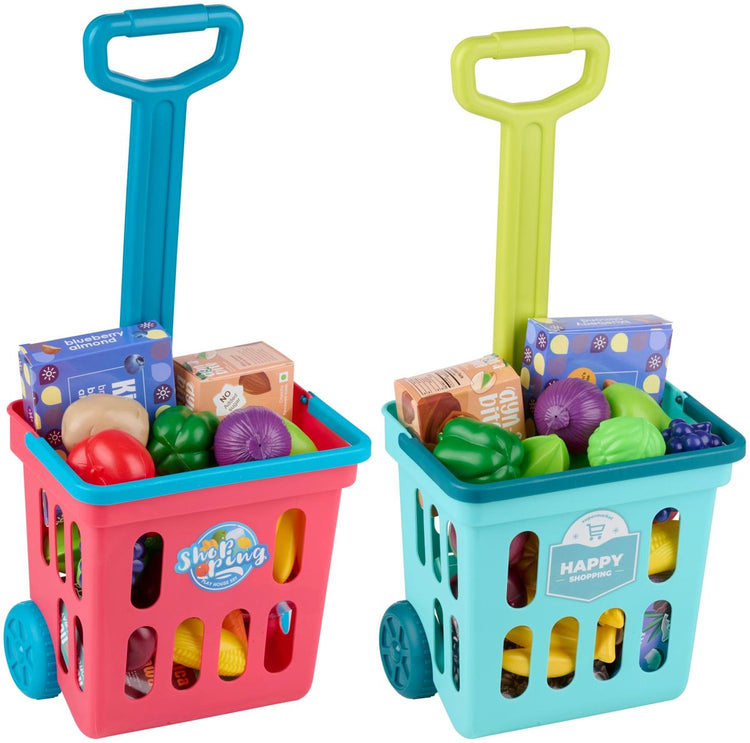 Eddy Toys - Ensemble de jeu de nourriture pour jouets de caddie - 21 pièces - caddie pour enfants avec accessoires - accessoires de magasin de jouets - 1 ensemble aléatoire