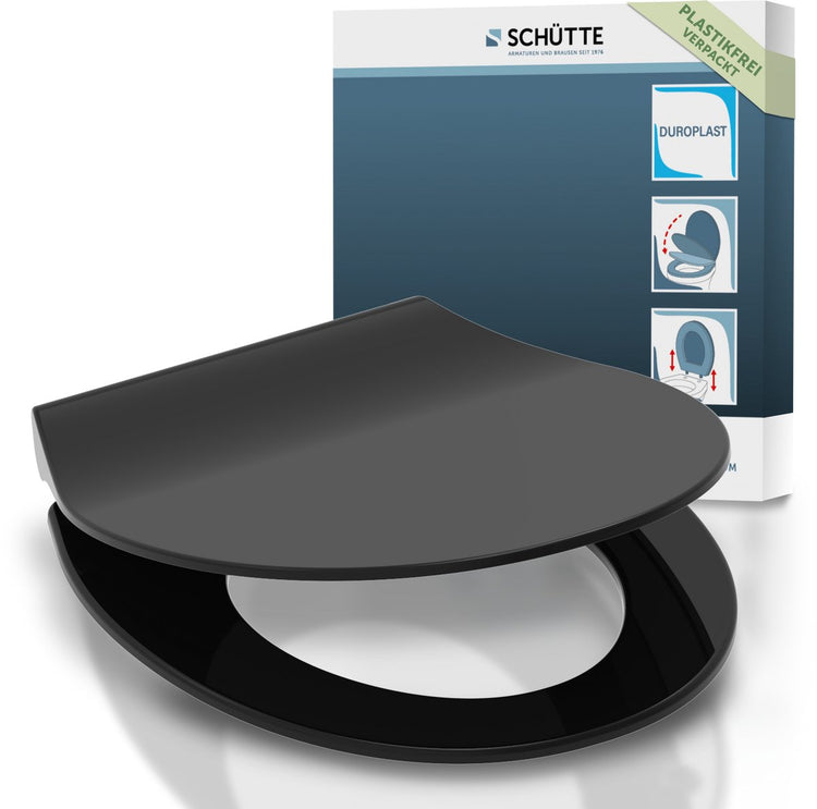 Abattant WC Schütte 82710 slim noir - duroplast - super fin - fermeture amortie - cliquable - charnières en acier inoxydable - capacité de charge jusqu'à 175 kg - laqué - noir mat
