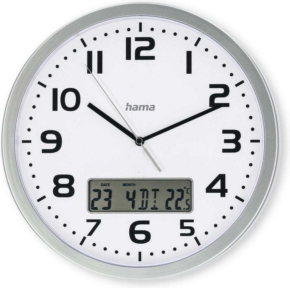 Horloge murale Hama - Moorea - affichage de la date et de la température - argent