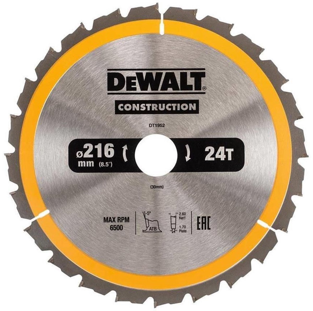 Dewalt - lame de scie circulaire - 216 mm - diamètre d'arbre 30 mm - 24 dents