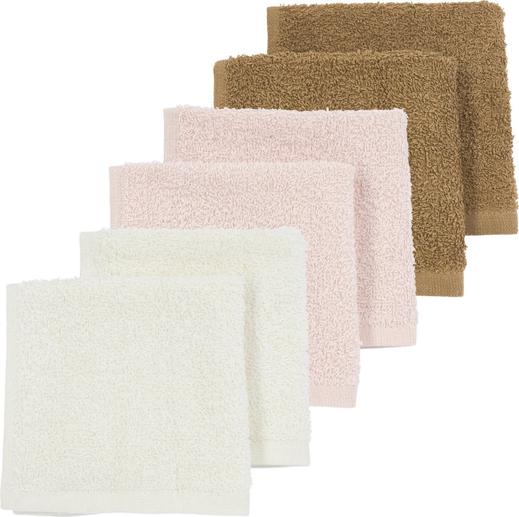 Meyco baby uni lingettes visage - paquet de 6 - tissu éponge - caramel rose tendre blanc cassé - 30x30cm