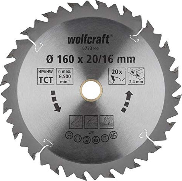 Wolfcraft - lame de scie circulaire 160x16mm 160x20mm - 20 dents hm - coupes rapides et grossières - 6733000