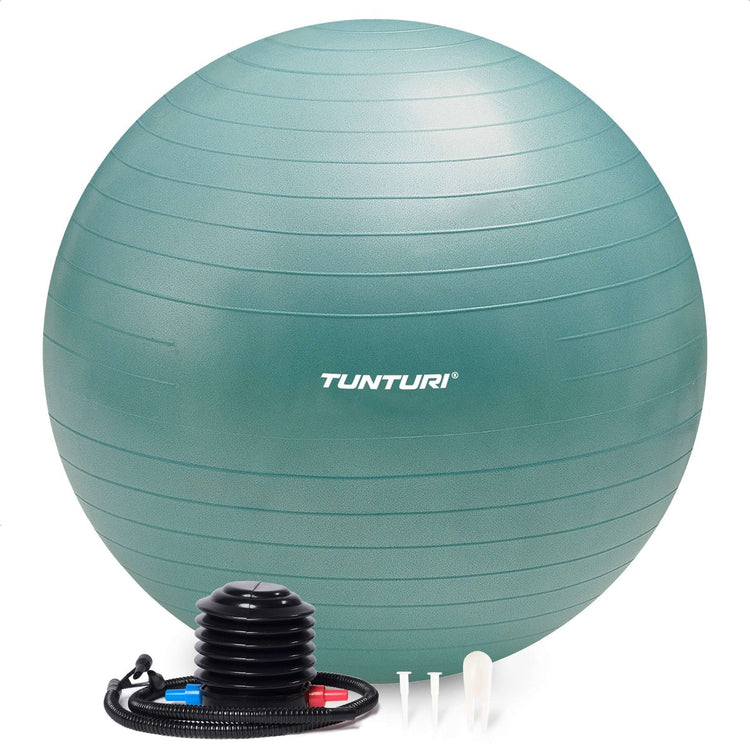 Ballon de fitness Tunturi anti-éclatement avec pompe - ballon de yoga 55 cm - ballon de pilates - ballon de grossesse - poids utilisateur 220 kg - avec application d'entraînement - essence