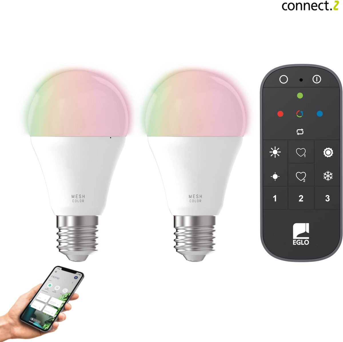 Eglo connect.z eglo starter-z starter package - 2x lampes LED e27 rgb - télécommande - zigbee