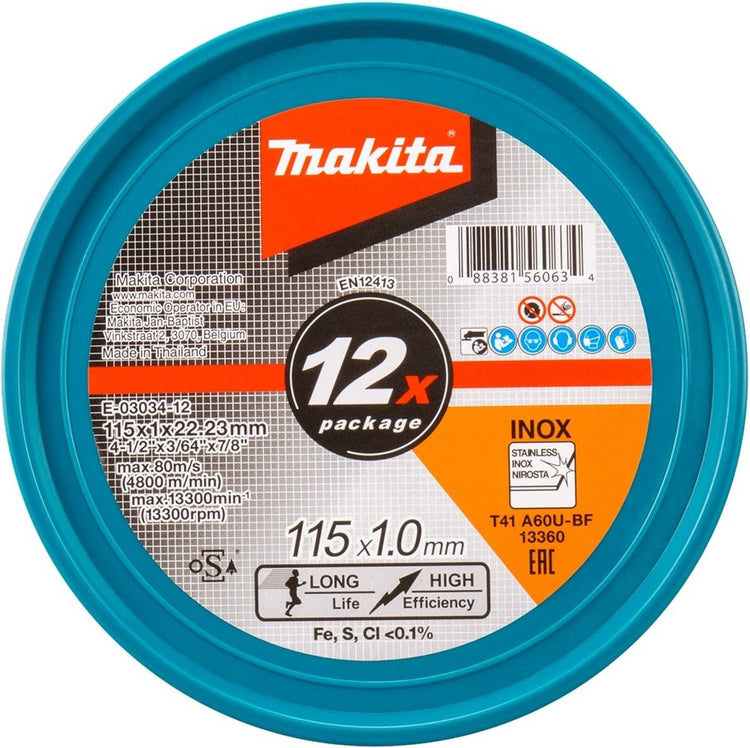 Accessoires Makita disque à tronçonner acier inoxydable 115 x 22,23 x 1,0 mm - e-03034-12