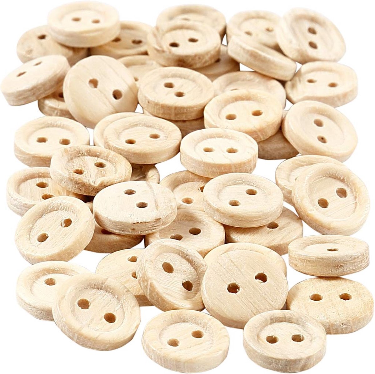 Boutons en bois Creativ company, d 11 mm, 2 trous, 50 pièces 1 boîte