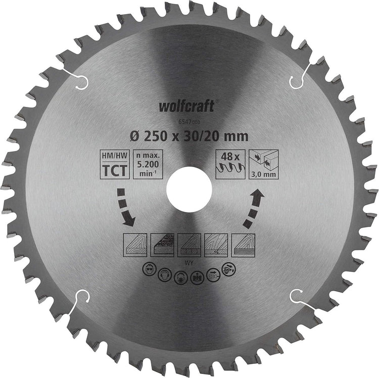 Wolfcraft - lame de scie 250x30mm pour scie à tronçonner - 48 dents - scie à onglet - série orange - 6547000
