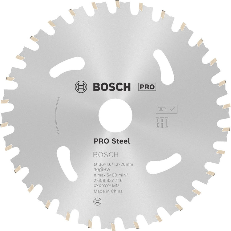 Lame de scie sans fil Bosch pro steel pour scies circulaires 136 x 1,6 x 20 mm -...