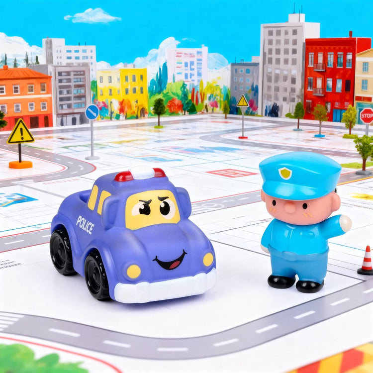 Ensemble de jeu de police Let's Play Eddy Toys - voiture de police avec poupée - 2 pièces - bleu