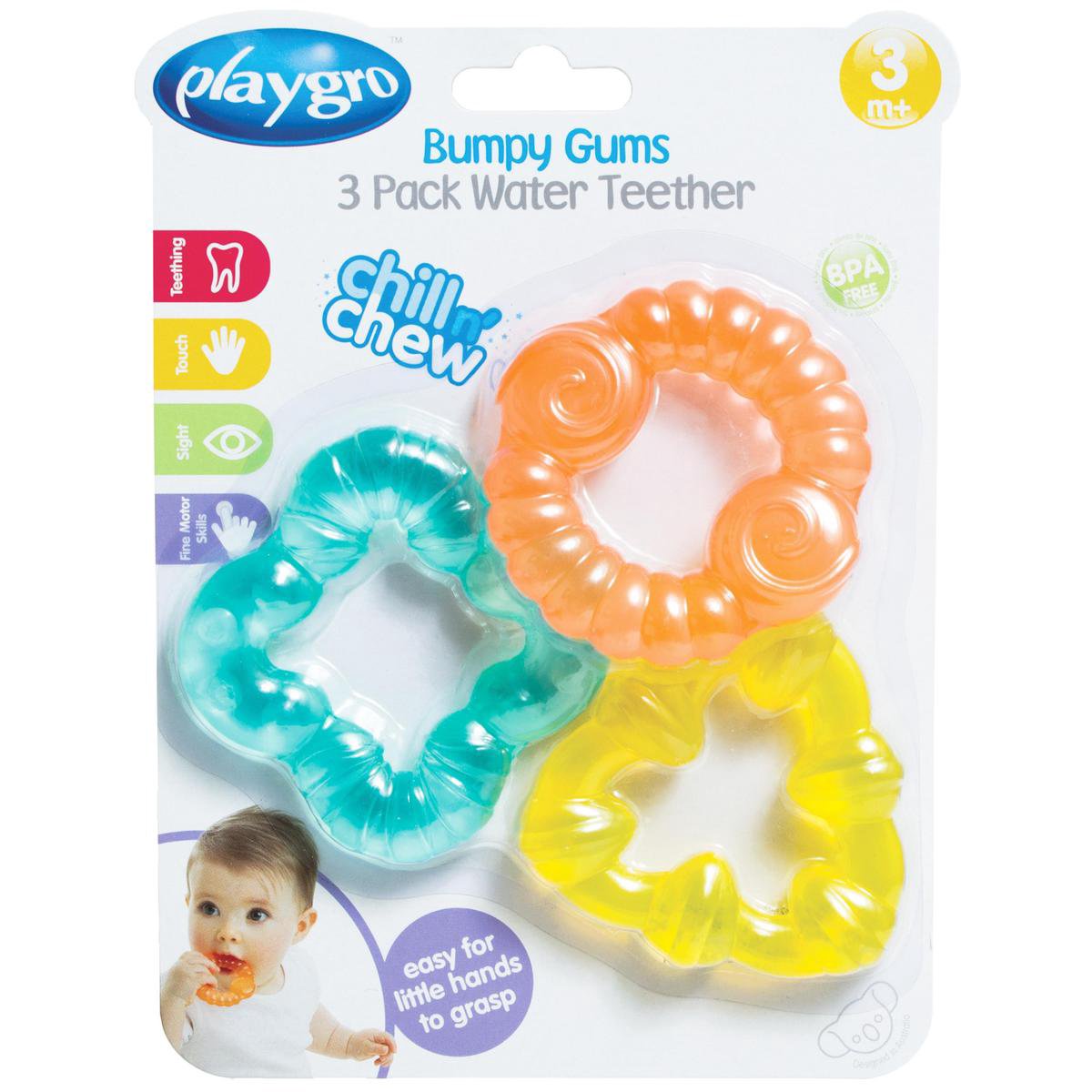 Anneaux de dentition à eau rafraîchissante Playgro - lot de 3 pièces - - jouets pour bébé - jouets 1 an - anneau de dentition pour bébé