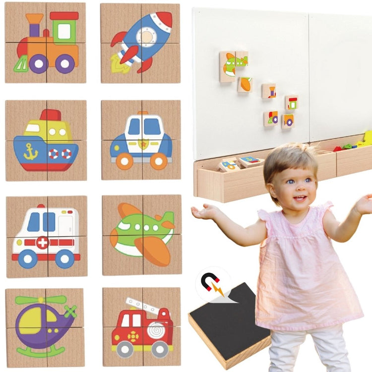 Vigatoys viga puzzle magnétique en bois - véhicules certificat FSC