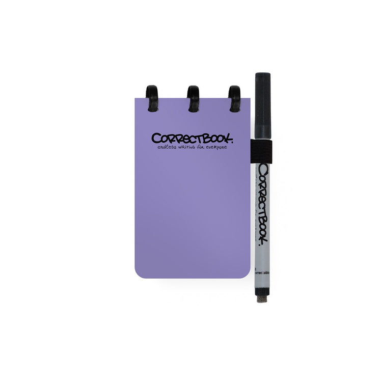 Carnet effaçable Correctbook a7 – violet pétunia – mix (lignes vierges) – carnet réutilisable – avec lingette pour stylo – format de poche