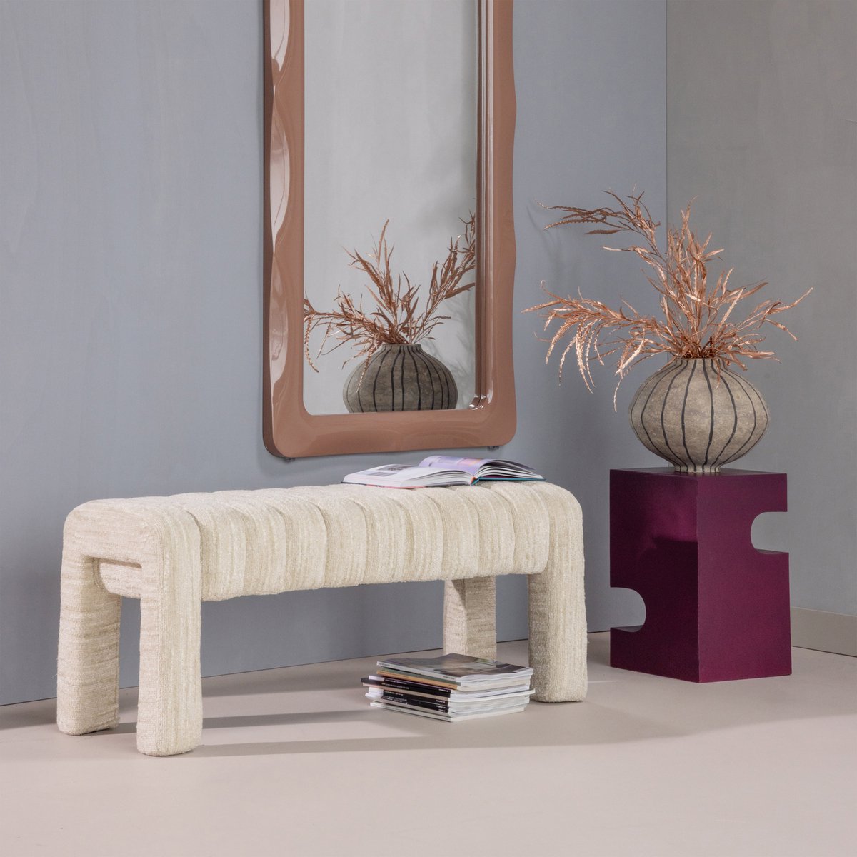 Banquette Woood frex tapissée - bouclé - naturel - 48x110x43