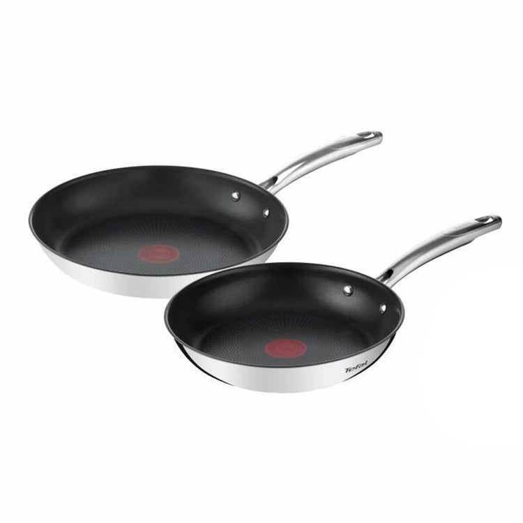 Poêles Tefal duetto - lot de 2 - 24 28 cm - induction, revêtement extérieur inox - revêtement antiadhésif