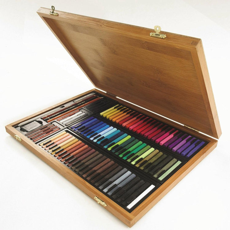 Conté à paris 50174 set d'art en bambou 84 carrés + accessoires | ensemble de dessins au pastel dans un étui en bambou
