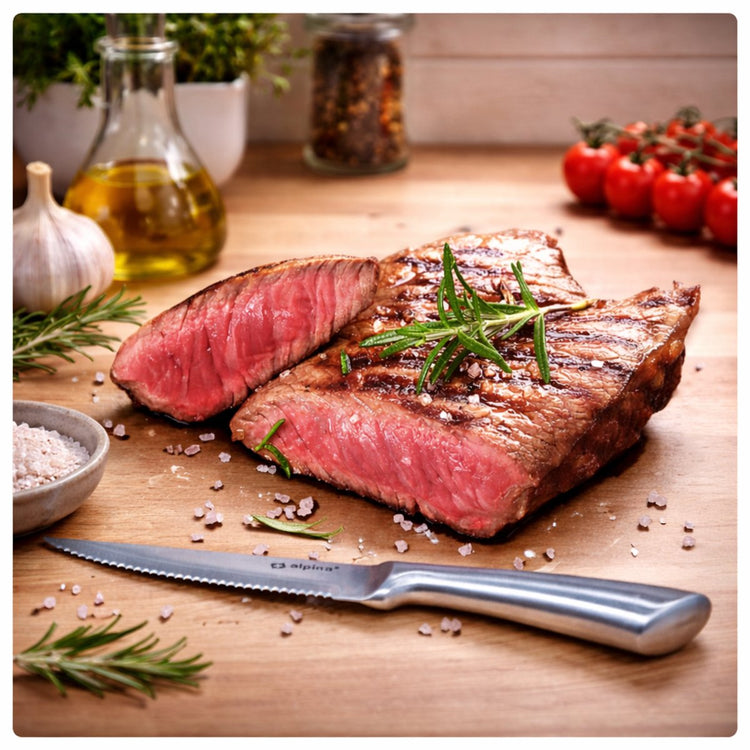 Couteaux à steak Alpina dans un coffret en bois - acier inoxydable - dans une boîte de rangement - couteau à steak 22,5 cm - acier inoxydable