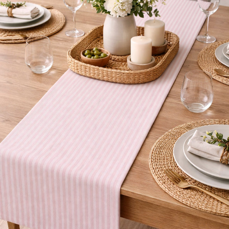 Arti casa chemin de table 35x150 cm - chemin de table rayé rose - chemin de table pour table à manger - décoration de table allongée - rose et blanc