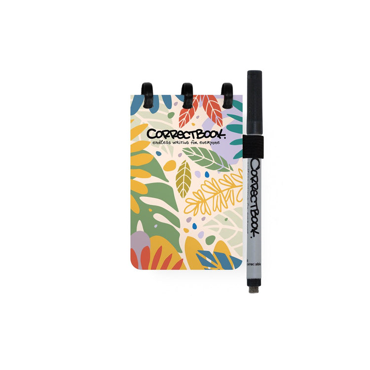 Carnet effaçable Correctbook a7 – beauté botanique – mix (lignes vierges) – carnet réutilisable – avec lingette pour stylo – format de poche