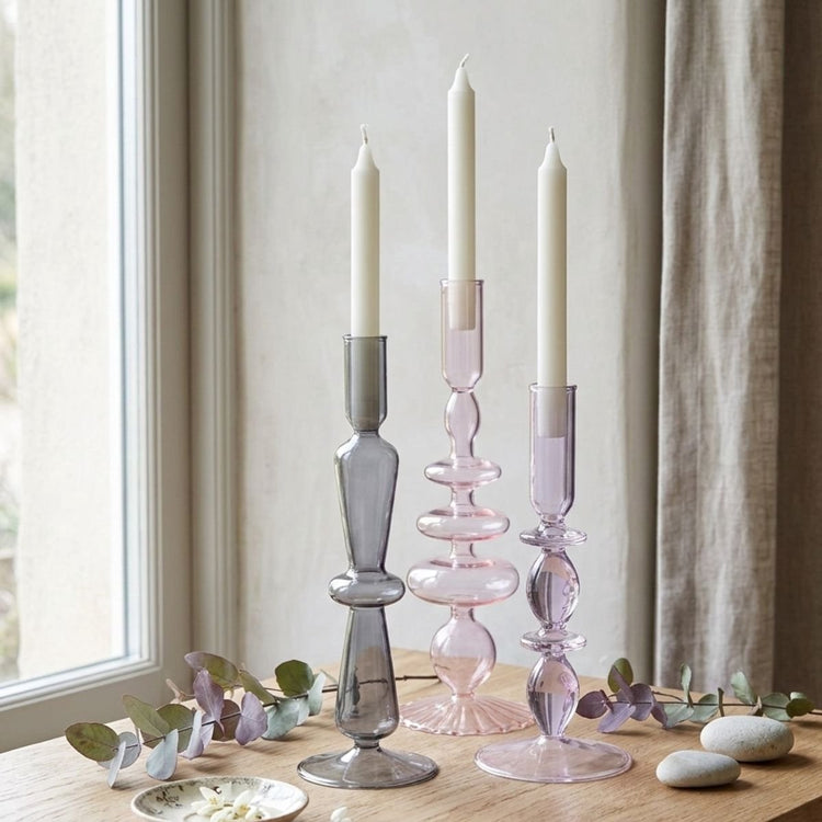Arti casa bougeoir pour bougie de dîner - ø9 x 28 cm - bougeoir en verre décoration de la maison - rose clair - verre