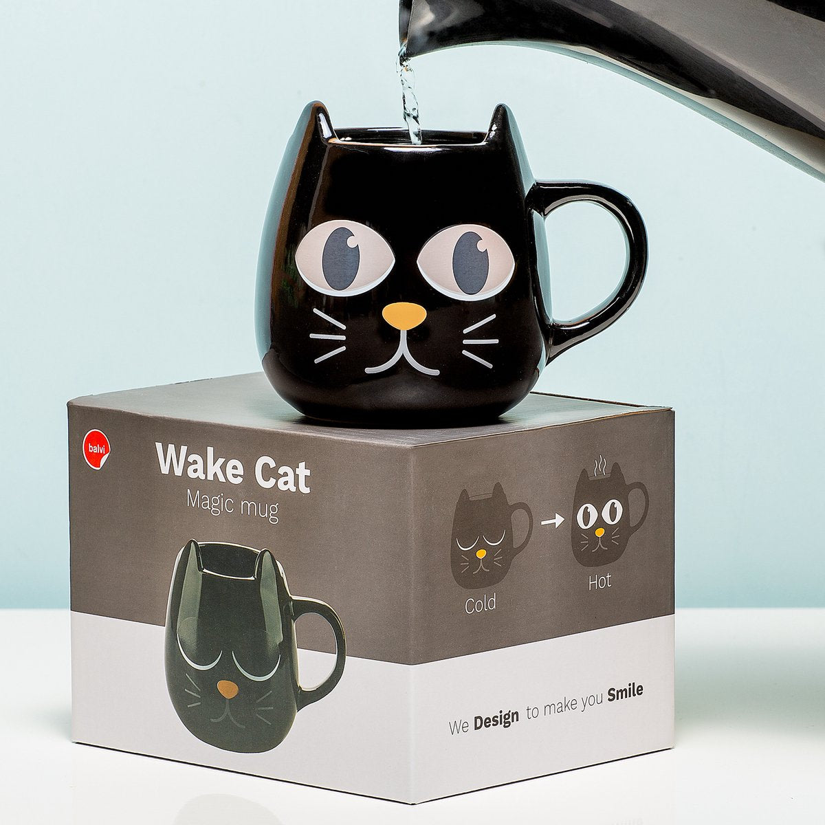 Balvi mug bag cat wake tasse thermosensible noire