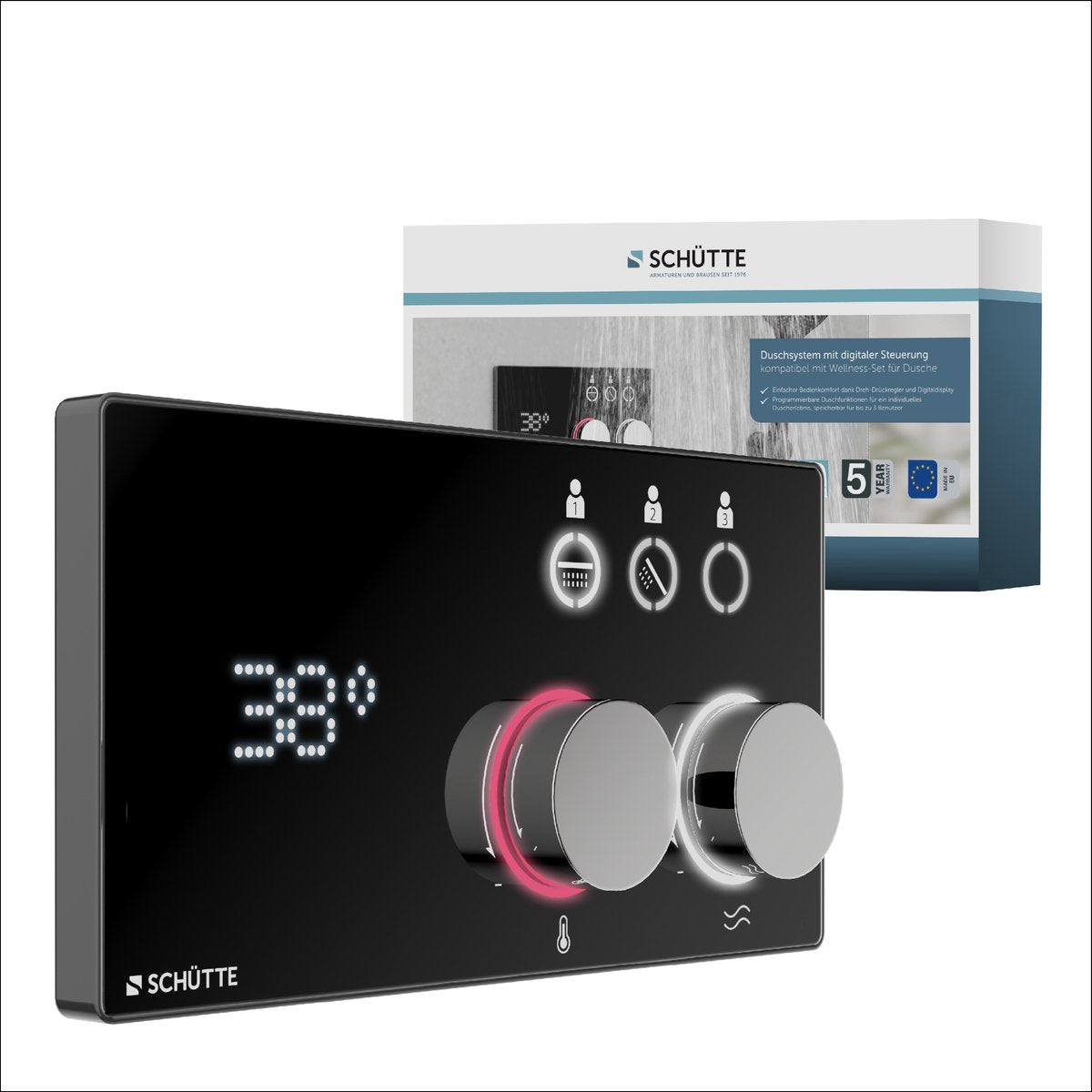 Système de douche numérique Schütte aquadot - avec commande intelligente - chrome noir mat