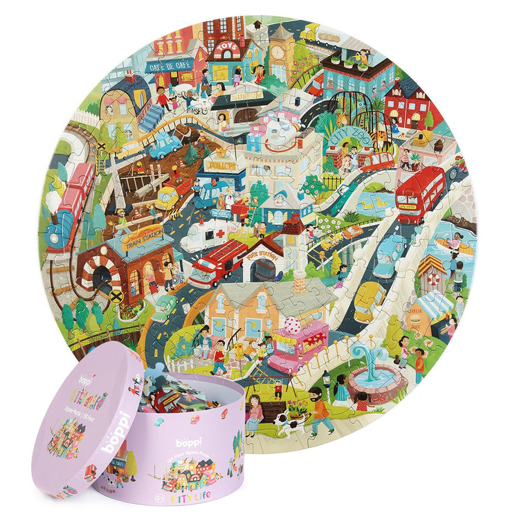 Boppi city life - puzzle rond - 150 pièces - 58 cm de diamètre - en carton recyclé 3 couches