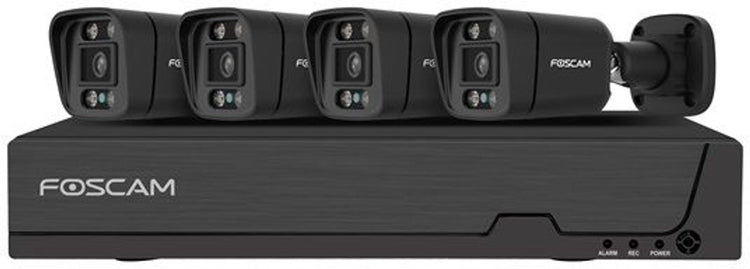 Foscam fna108e-b4-2t-b kit ensemble de caméras de sécurité - 4 caméras - poe - mémoire 2 To - vision nocturne couleur 20m - 8mp - noir