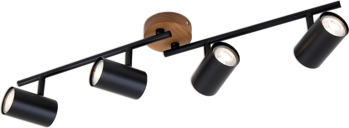 Briloner leuchten style bois - plafonnier - spots orientables - 4 lumières - gu10 - matériau : bois et métal - couleur : noir