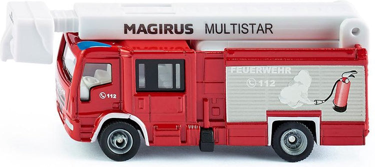 Siku 1749, camion de pompiers Magirus Multistar TLF avec nacelle élévatrice, 1:87, métal plastique, rouge blanc, échelle extensible