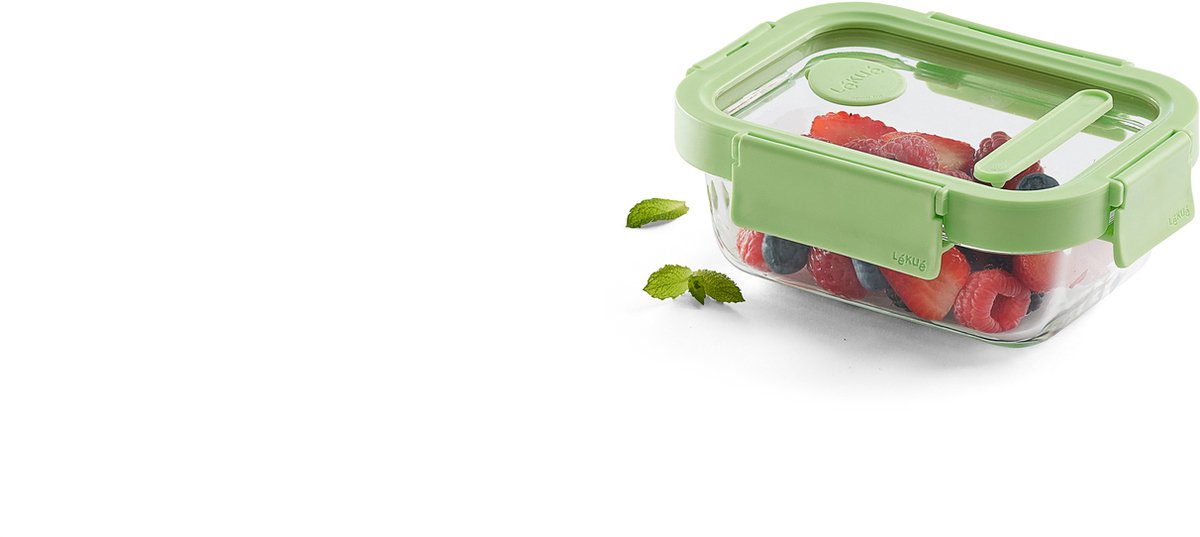 Lékué boîte de conservation alimentaire verre 370 ml - rectangle - vert