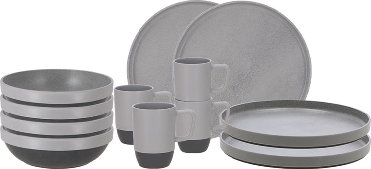 Service de table de camping Travellife vita gris 12 pièces - aspect céramique - mélamine robuste et résistante aux rayures